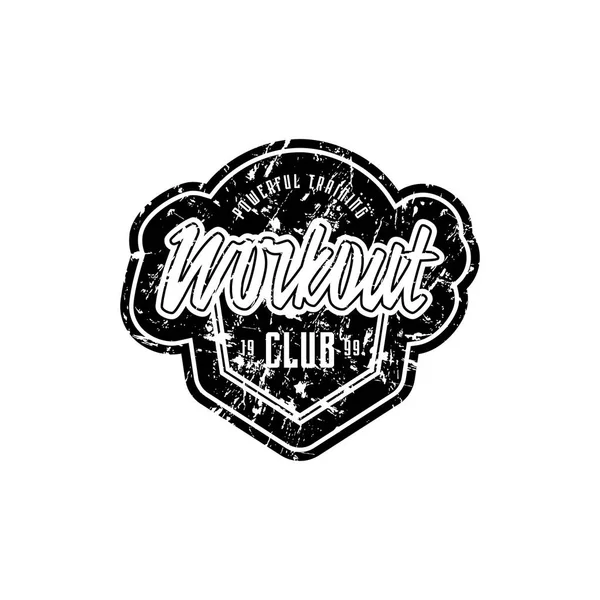 Workout Club Emblem Shirt Sticker Tag Graphic Design Lettering Vintage — Stock Vector