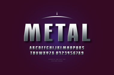 Hisse senedi vektör gümüş renkli ve metal krom geometrik sans serif yazı tipi, alfabe, yazı. Harf ve rakam film, askeri ve oyun logo tasarımı için