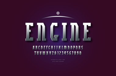 Hisse senedi vektör gümüş renkli ve metal krom dar levha serif yazı tipi, alfabe, yazı. Harfler ve sayılar için logo tasarımı