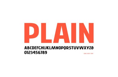 Sans serif yazı tipi, alfabe, tipografi hisse senedi vektör. Harfler ve sayılar için logo ve başlık çizmek. Beyaz arka plan üzerinde izole