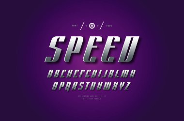 Hisse senedi vektör gümüş renkli ve metal krom italik dar sans serif yazı tipi, alfabe, yazı. Harf ve sayı alanı, film ve logo tasarımı retro tarzında yarış