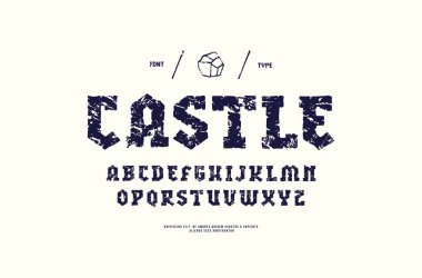 Hisse senedi vektör serif yazı tipi, alfabe, yazı tipi el işi. Harf ve rakam logo ve t-shirt tasarımı için vintage doku ile