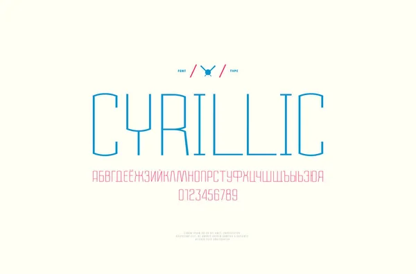 Cyrillic Sans Serif Fuente Estilo Sport Tipo Letra Línea Delgada — Vector de stock