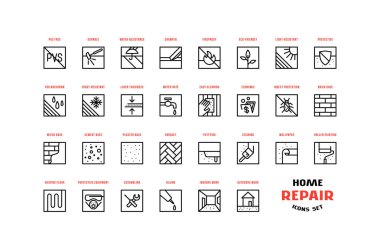 Home repair and building icons set in thin line style clipart
