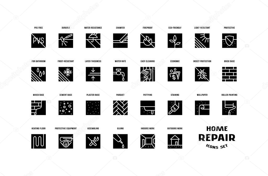 Home repair and building set of square icons