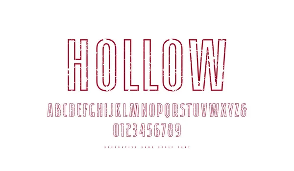 Hollow sans serif narrow fuente en estilo retro — Vector de stock