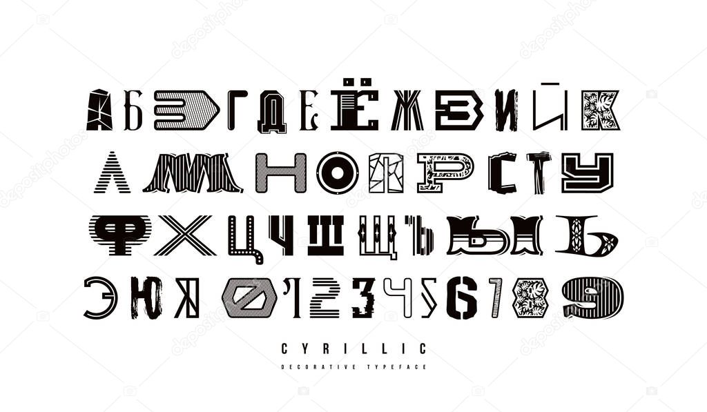 Decorative cyrillic font of different styles