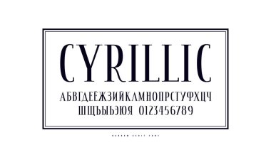 Antika tarzında zarif Kiril dar serif yazı
