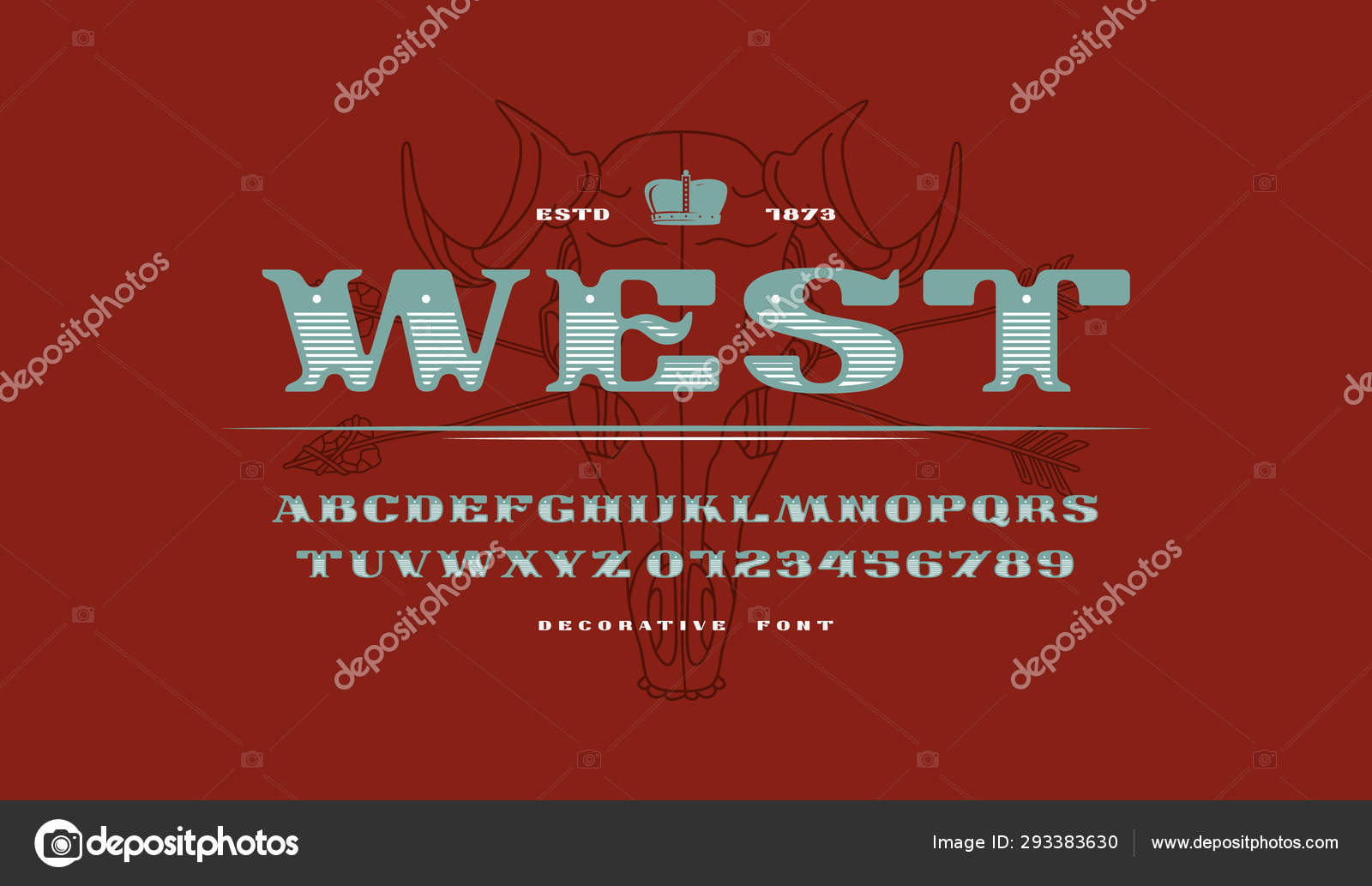 Decorative extended serif font in western style — Stock Vector