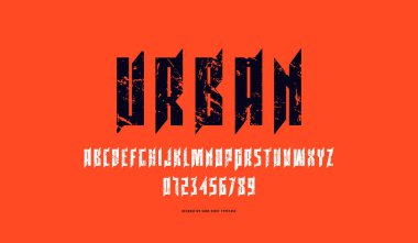 Diken elemanları ile dekoratif dar sans serif yazı tipi