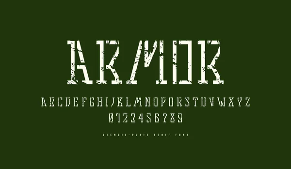 Şablon-plaka levha serif yazı tipi askeri tarzı — Stok Vektör