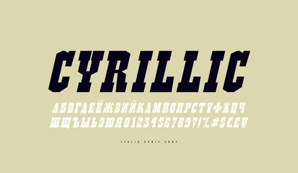 Cyrillic italic serif fuente en estilo western — Vector de stock
