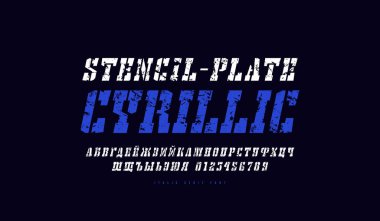 Batı tarzında kiril italik şablon plakası serif yazı tipi