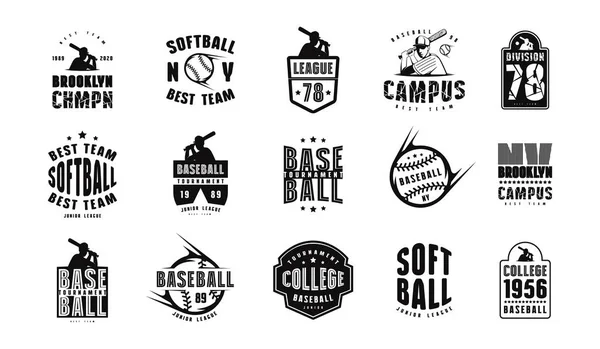 Conjunto de emblemas e insignias del equipo de béisbol del campus — Vector de stock