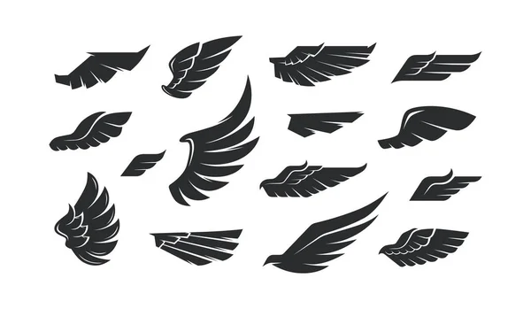 Stock Vektor Satz Von Flügeln Silhouetten Für Logo Emblem Und — Stockvektor