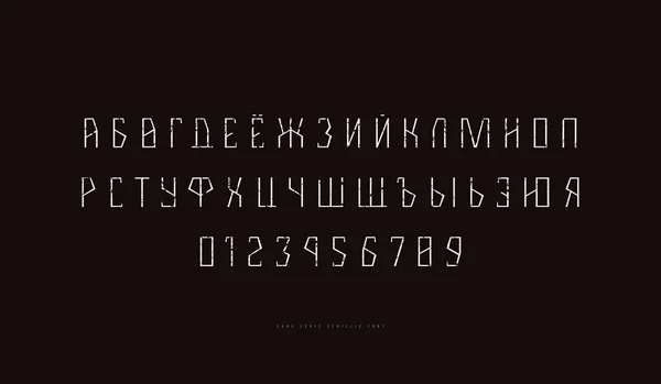 Decorativa Geométrica Cyrillic Sans Serif Fonte Estilo Linha Fina Letras — Vetor de Stock