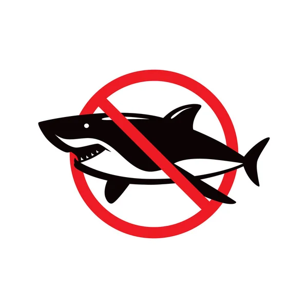 Hai Gefährliches Emblem Kein Hai Zeichen Farbdruck Auf Weißem Hintergrund — Stockvektor