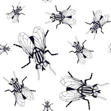 Sivrisinek resimli kusursuz bir desen. Beyaz arkaplanda siyah baskı