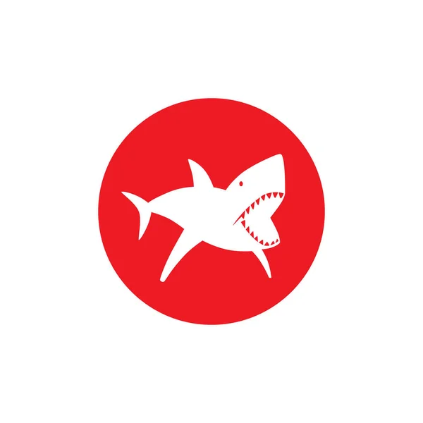 Опасная Эмблема Акулы Плавательного Знака Белый Силуэт Красном Круге — стоковый вектор