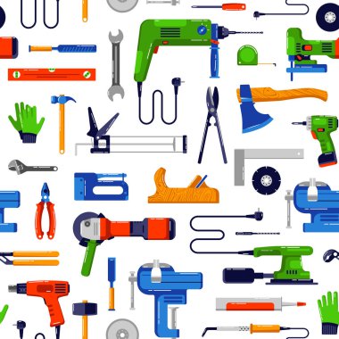 Atölye için kusursuz desen. Düz stil renkli tasarım. Beyaz arkaplanda izole