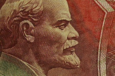 Rus banknotlarına yakın çekim. Vladimir Lenin 'in 1992' de 500 rublelik banknottaki portresi