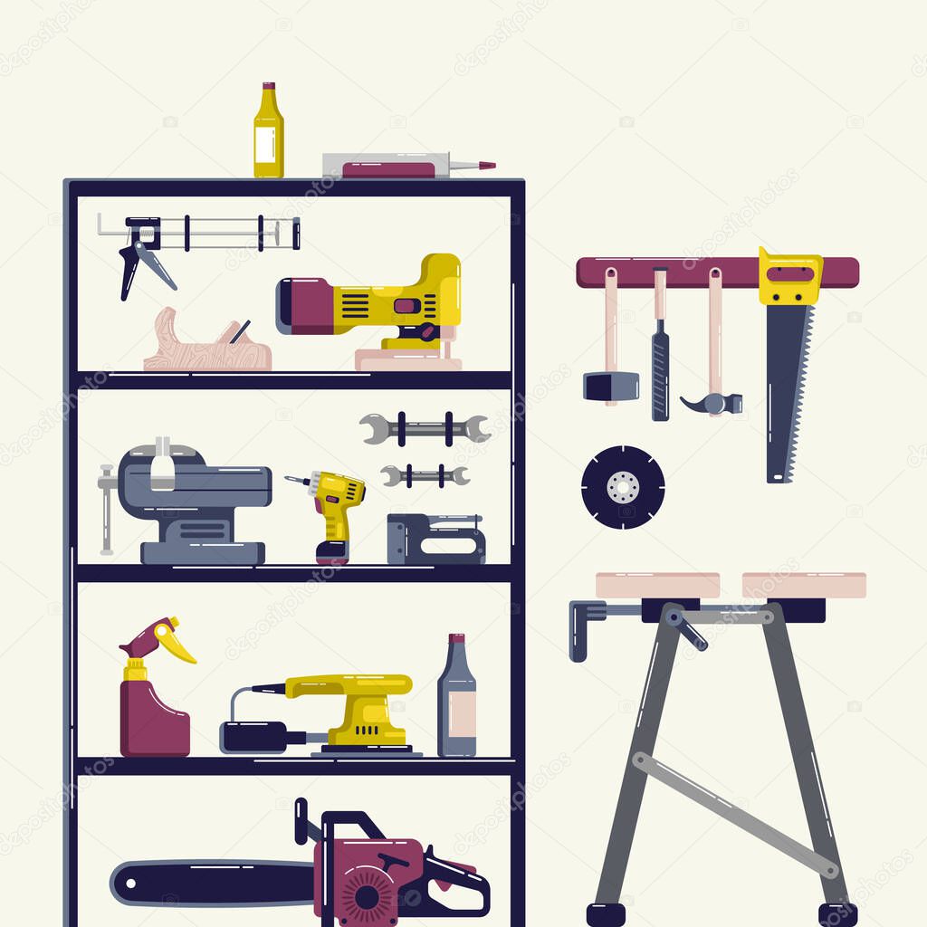 Home repair and workroom illustration. Design in flat style