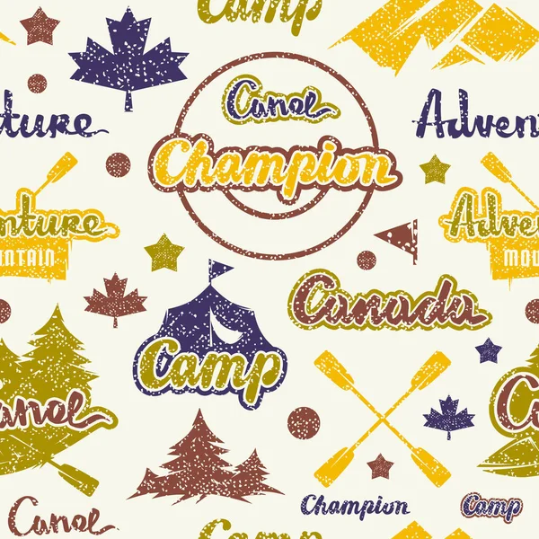Scout Camp Seamless Pattern Color Print White Background — Stock Vector