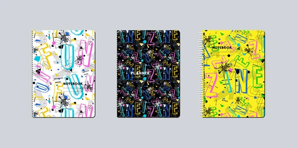 芸術的なノートブックはデザインをカバーする ジン文化パターン — ストックベクタ