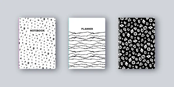 艺术风格的笔记本封面设计 黑白图案 — 图库矢量图片