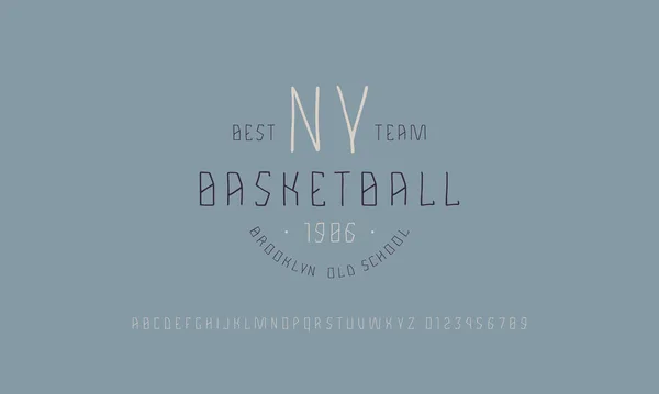 Sans Serif Teckensnitt Stil Med Handgjorda Grafik Basket Emblem För — Stock vektor
