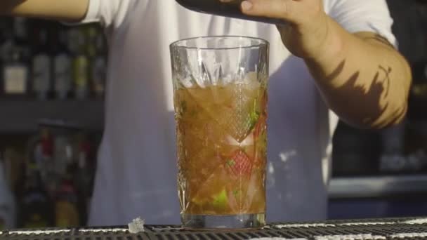 Barman fazendo um coquetel ao sol — Vídeo de Stock