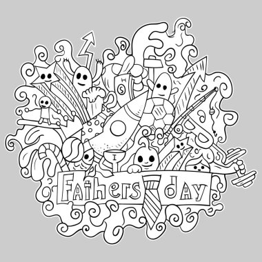 Babalar günü Doodle Tema tarzı siyah anahat illüstrasyon vektör
