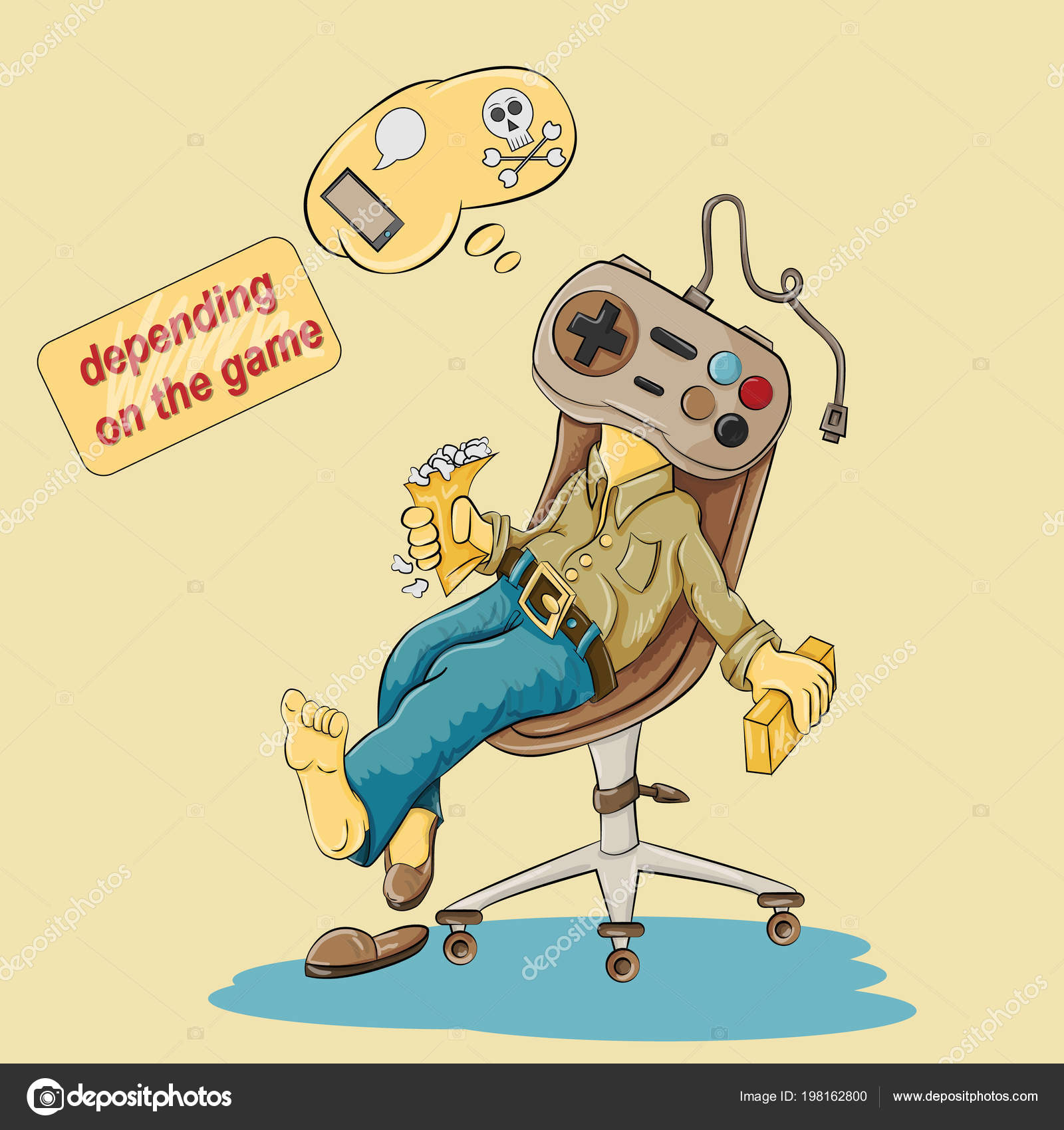 Vector Illustration Man Sitting Chair Game Joystick Instead