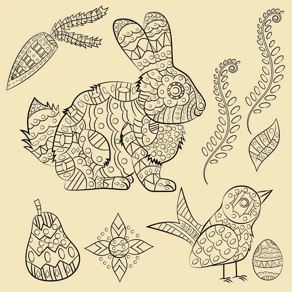 Векторная Иллюстрация Животного Растительного Орнамента Грызуна Кролика Растений Груши Цветов — стоковый вектор