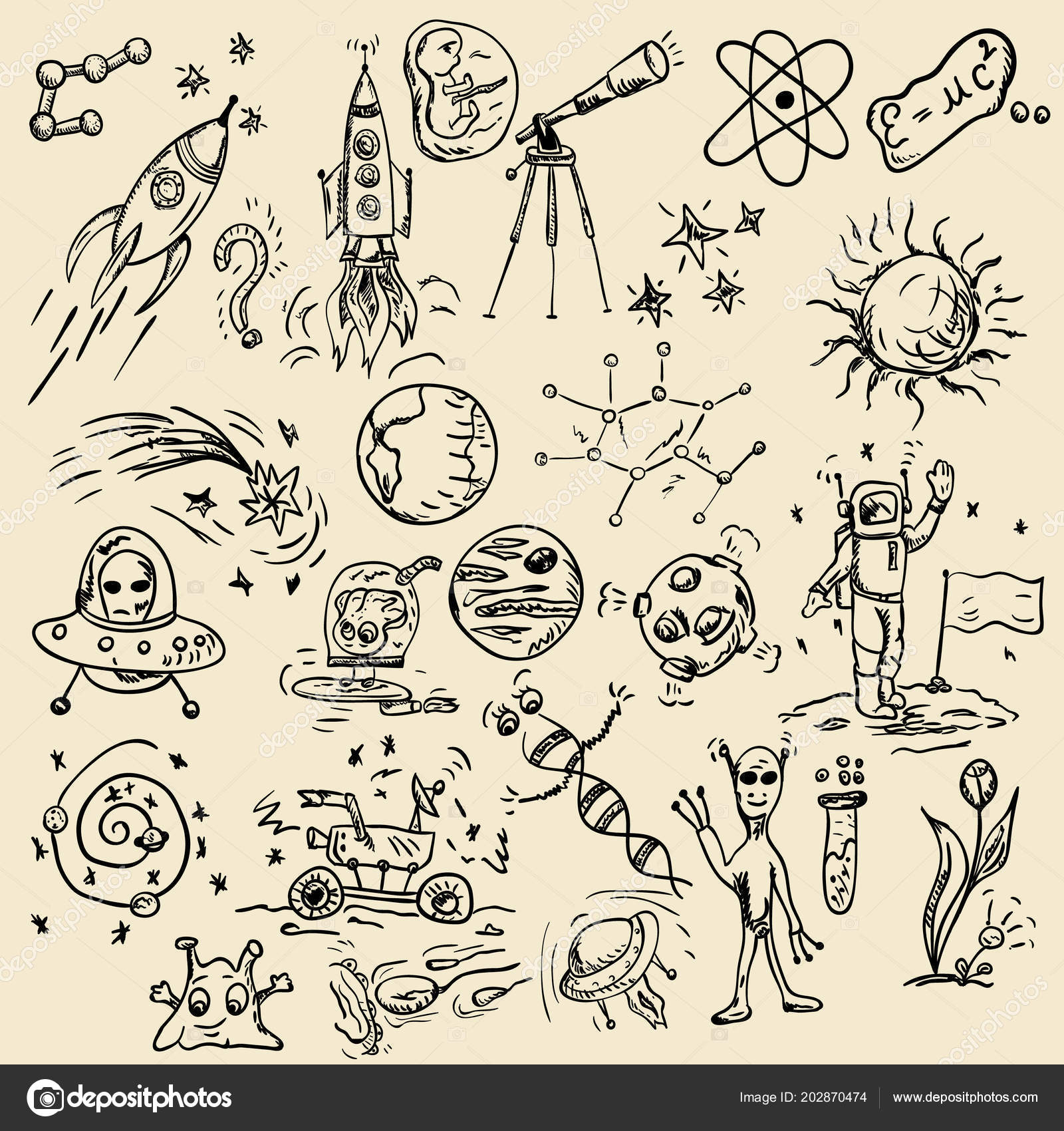 Stort Sett Med Vektorkontur Tegninger Barn Basert Temaet Rom Planeter  stockvektor © svarog19801 #202870474, image size:1600x1700