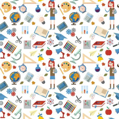 vektör seamless modeli eğitim kurumları, öğelerini, küre, gıda, aletleri, kalemler, lanaki, Derneği bir okul konulu öğrenme ile arka planda bağlı olan izole