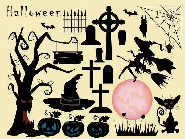 Vektör Tasarım Öğeleri Bir Dizi Çizimi Ekim Ayında Tatile Cadılar — Stok Vektör