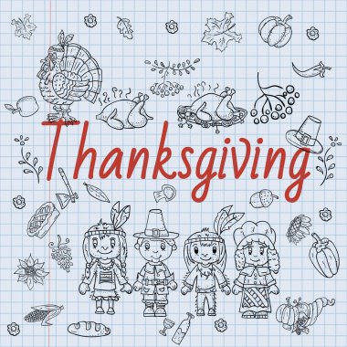 vektör çizim tarzı çocuk şükran günü Doodle tasarım ve dekorasyon çocuklar ve tatil için çizim, ulusal sembolleri