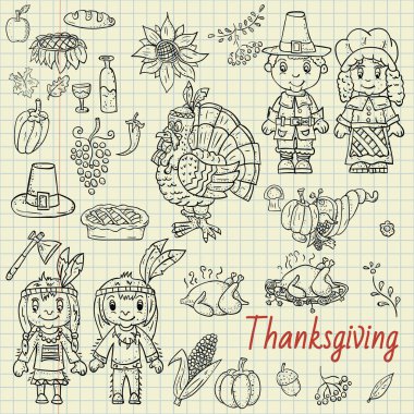 vektör çizim tarzı çocuk şükran günü Doodle tasarım ve dekorasyon çocuklar ve tatil için çizim, ulusal sembolleri