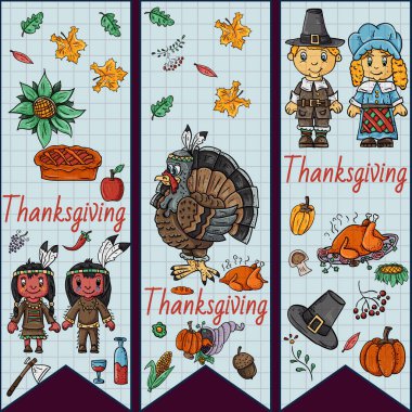 vektör çizim tarzı çocuk şükran günü Doodle tasarım ve dekorasyon çocuklar ve tatil için çizim, ulusal sembolleri