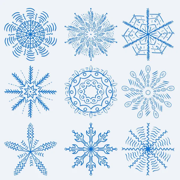 Vector Grote Kerst Nieuwjaar Verzameling Van Sneeuwvlok Ontwerpelementen Voor Decoratie — Stockvector