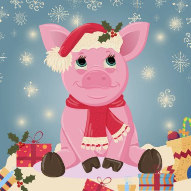 little_7_pink domuz Santas şapka ve atkı boyun simgesinden