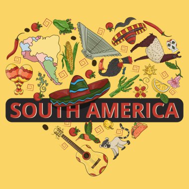 color_8_drawing Güney Amerika tema, hayvanlar, binalar, planı