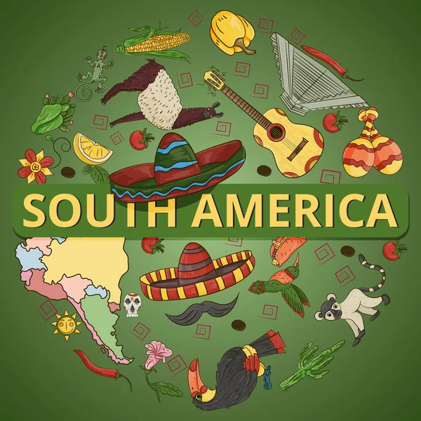 color_6_drawing Güney Amerika tema, hayvanlar, binalar, planı