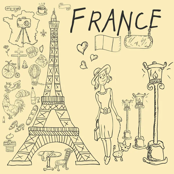 Obrysový Vektorové Ilustrace Omalovánky Téma Výlet Země Evropy Francie Symboly — Stockový vektor