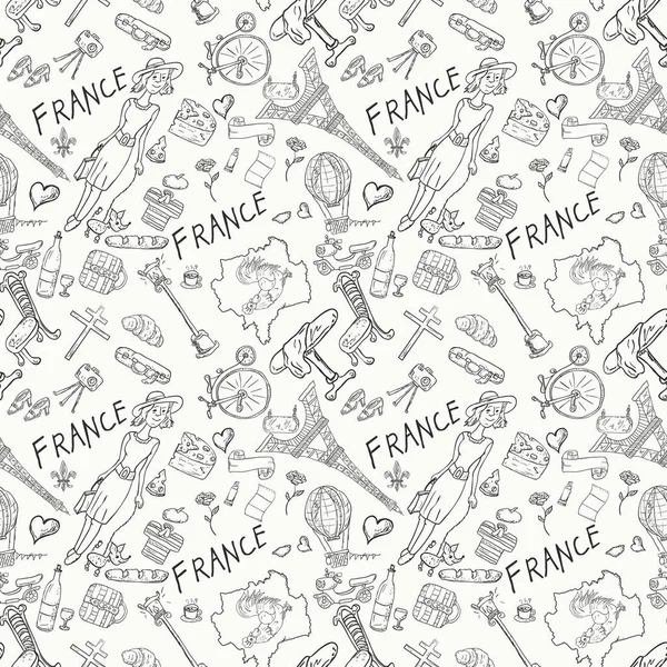 Vektor Nahtlose Illustration Textur Muster Doodle Reise Nach Europa Frankreich — Stockvektor