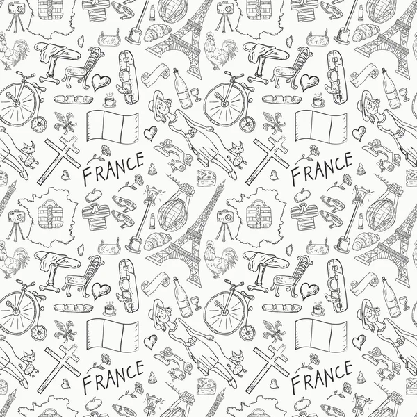 Vektor Nahtlose Illustration Textur Muster Doodle Reise Nach Europa Frankreich — Stockvektor