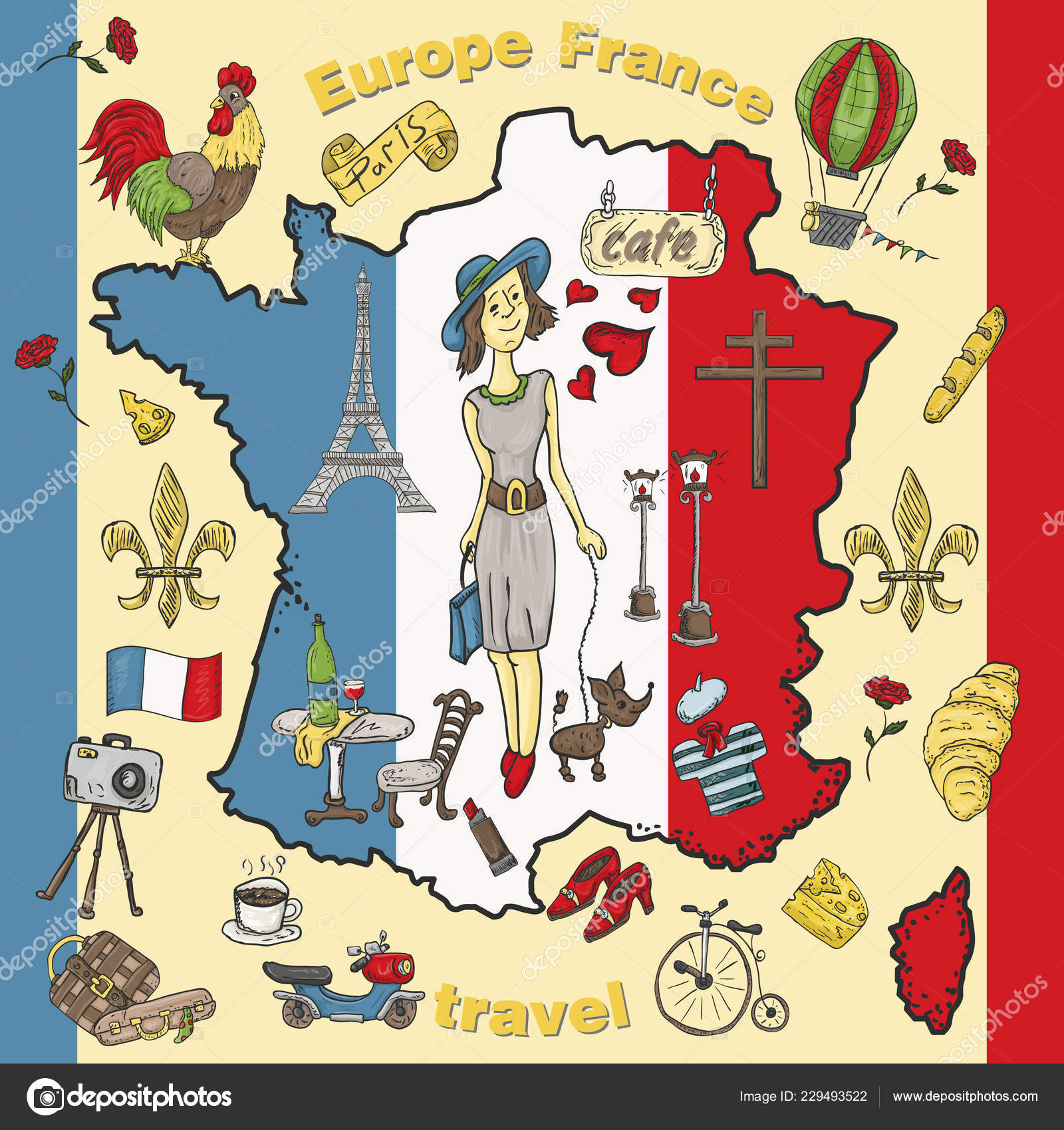 Gratuit Images Vector Color Illustration Travel Europe France Symbols Attractions le plus cool par