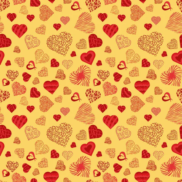 Vector Seamless Pattern Texture Style Doodle Form Variety Hearts Print — Stock Vector