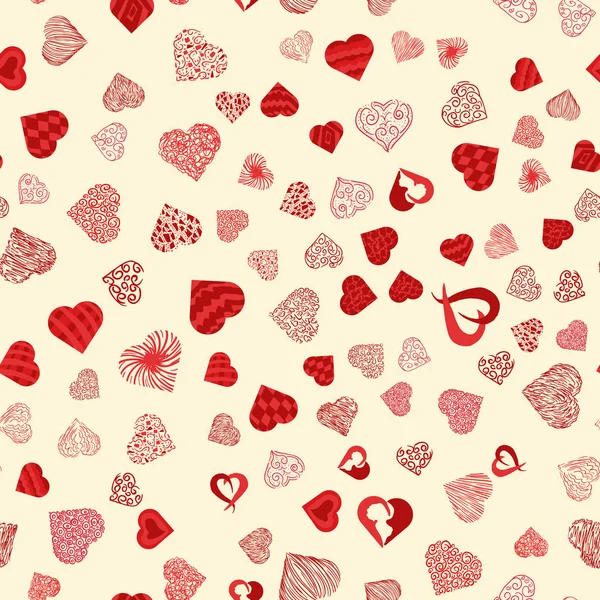 Vector Seamless Pattern Texture Style Doodle Form Variety Hearts Print — Stock Vector